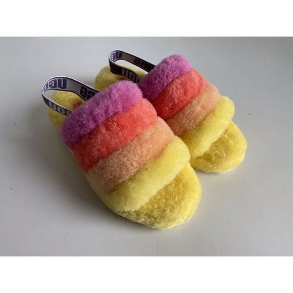 UGG Fluff Yeah Women’s Sz 7 Slipper Slides Yellow Orange Pink 1097169 NEW - Picture 2 of 10